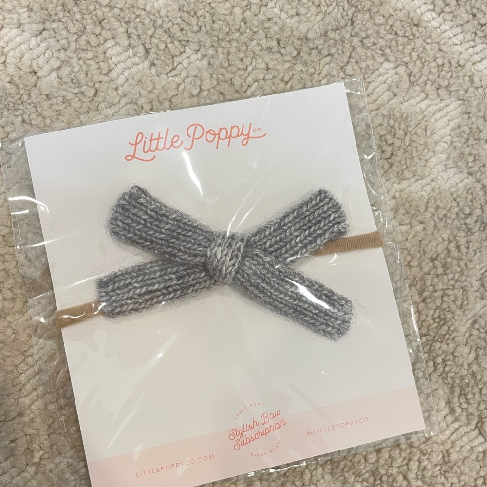 Little Poppy Co bow on nylon gray sweater poppy baby girl